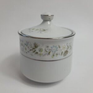 ONE Imperial China Wild Flower Sugar Bowl & Lid White Green Blue & White Flowers